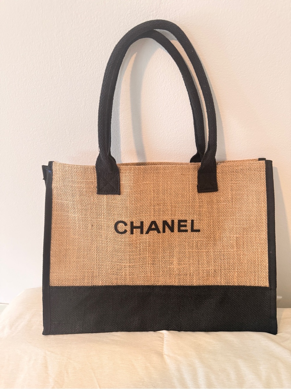CHANEL woven linen Shopper Tote bag
